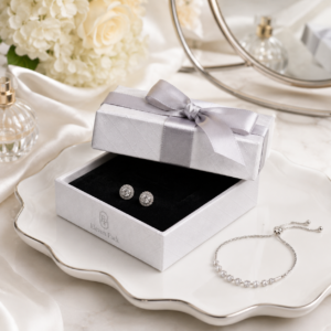 White Paper Lid and Base Ribbon Bow Earring Box - lifestyle product scene - JB-BM-01-P13 White Paper Lid and Base Ribbon Bow Earring Box - lifestyle product scene - JB-BM-01-P13