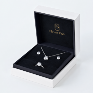 White Two-Piece Lid and Base Cardboard Jewelry Box - open view