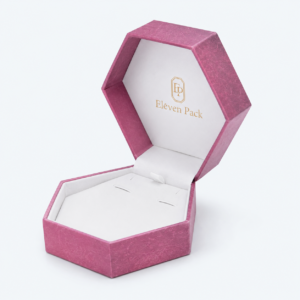 Pink Lid and Base Trapezoid Cardboard Jewelry Box for Necklaces and Earrings - open product view - JB-BM-01-P66