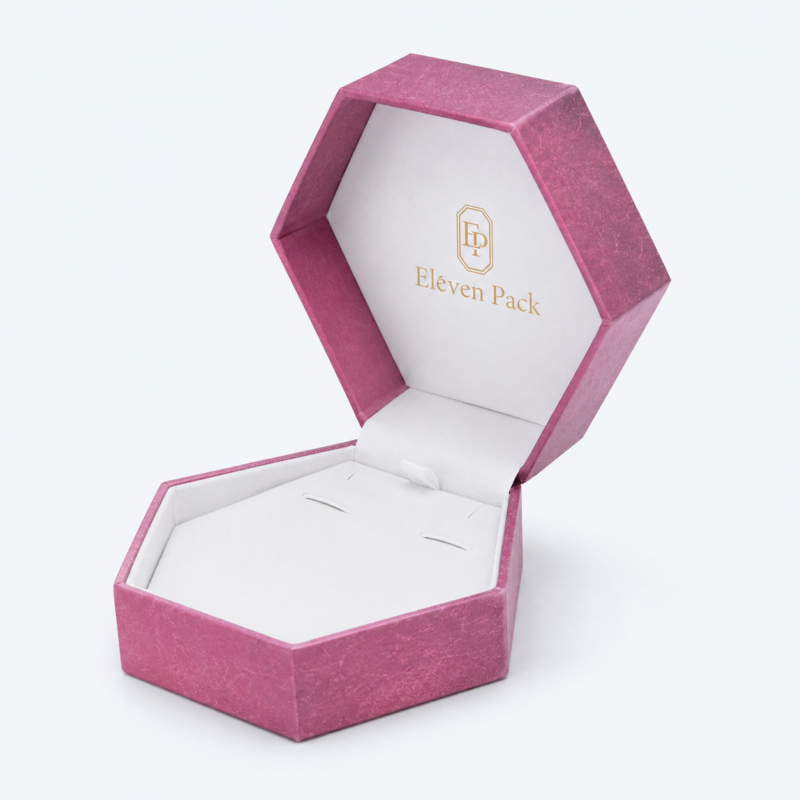Pink Lid and Base Trapezoid Cardboard Jewelry Box for Necklaces and Earrings - open product view - JB-BM-01-P66