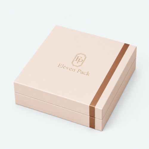 Brown Paper Lid and Base Ribbon Bow Jewelry Box - closed product view - JB-BM-01-P71