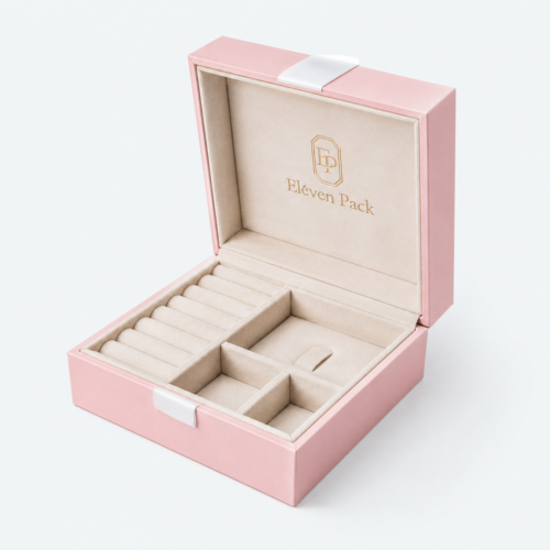 Pink Lid and Base Ribbon Bow Luxury Cardboard Jewelry Box - open product view - JB-BM-01-P73 Pink Lid and Base Ribbon Bow Luxury Cardboard Jewelry Box - open product view - JB-BM-01-P73