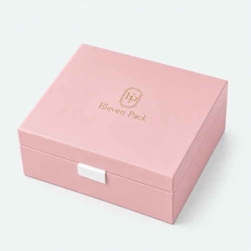 Pink Lid and Base Ribbon Bow Luxury Cardboard Jewelry Box - closed product view - JB-BM-01-P73