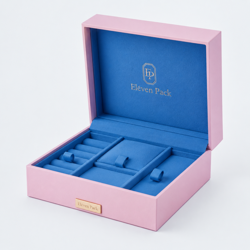 Custom Pink Paper Drawer Jewelry Box - open product view - JB-BM-01-P78 Custom Pink Paper Drawer Jewelry Box - open product view - JB-BM-01-P78