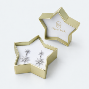 Lid and Base Star Pattern Iridescent Cardboard Earring Box - open product view - JB-BM-01-P79
