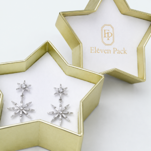 Lid and Base Star Pattern Iridescent Cardboard Earring Box - closed product view - JB-BM-01-P79