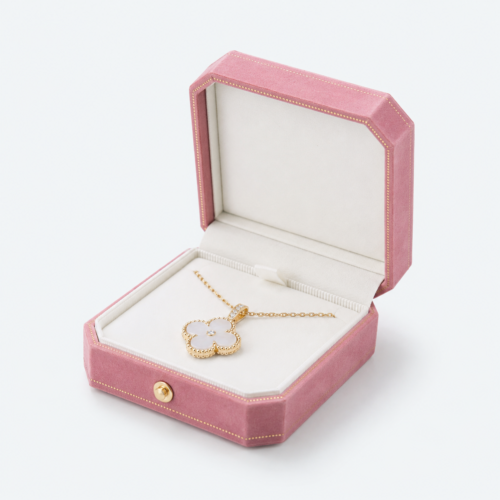 Custom Pink Hinged Lined Necklace Box - open product view - JB-BM-02-P2 Custom Pink Hinged Lined Necklace Box - open product view - JB-BM-02-P2