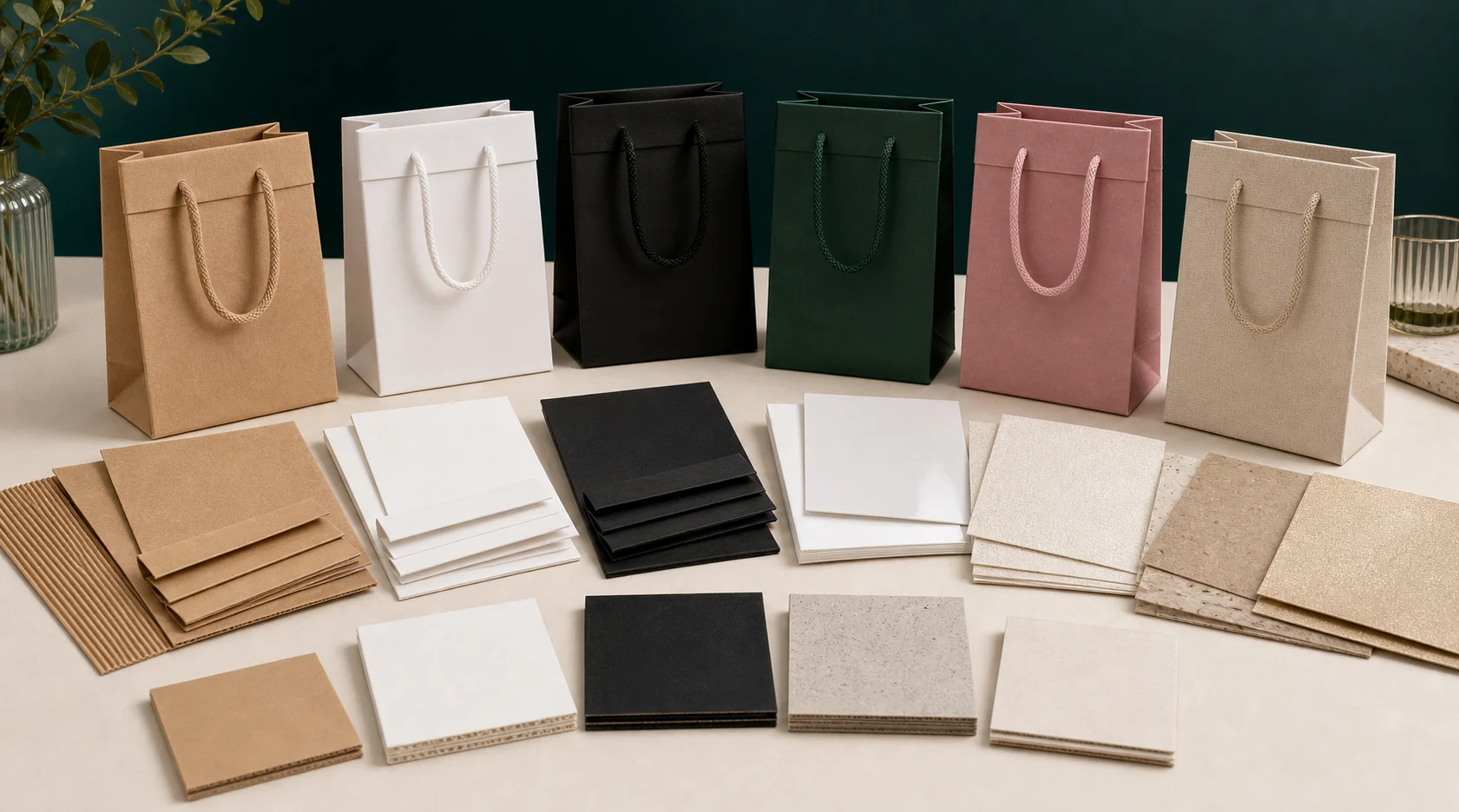 Jewelry paper bag materials including kraft, white, black, coated, textured, recycled and specialty paper