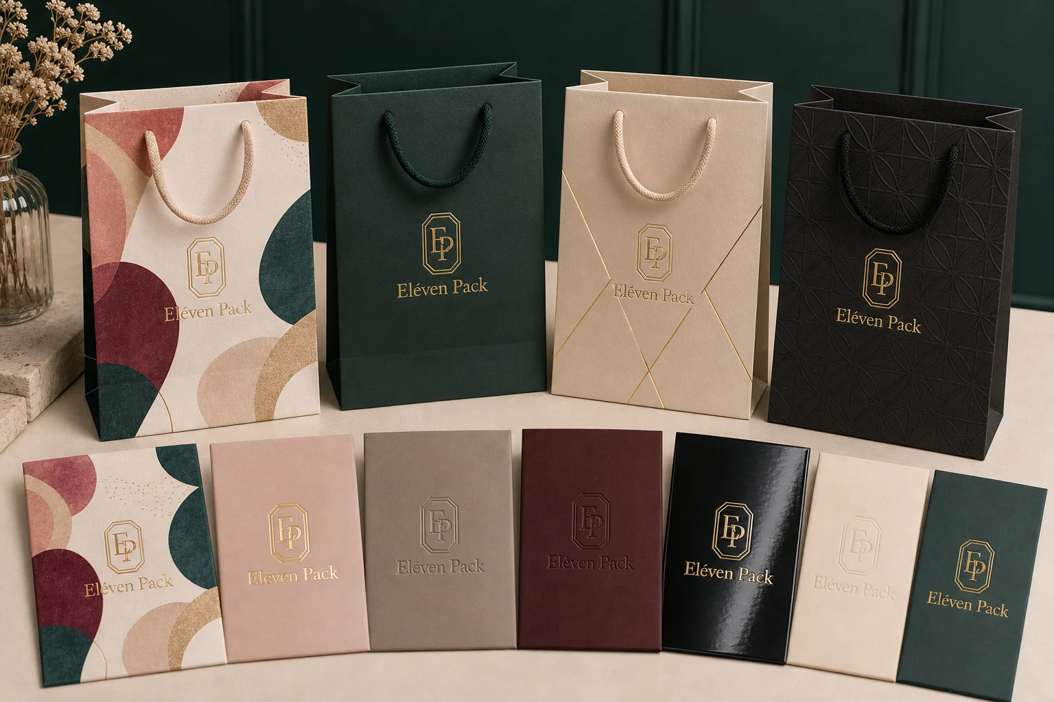 Custom jewelry paper bag printing and finishing with foil stamping, embossing, debossing, spot UV and lamination