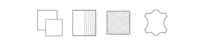 Packaging material options including paper, board, fabric, and leather texture