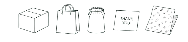 Complete packaging set options including box, bag, pouch, thank you card, and tissue paper