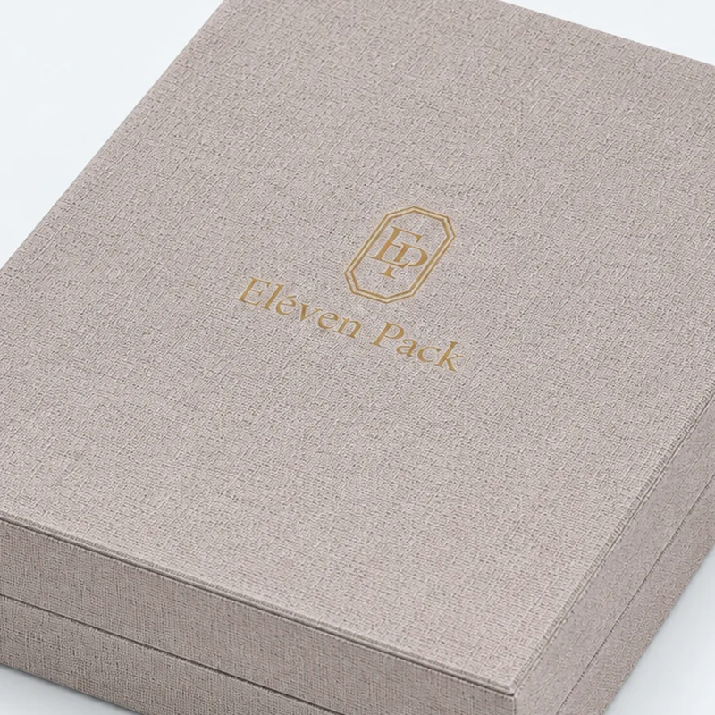 Custom Brown Hinged Cardboard Necklace Box logo and closure detail