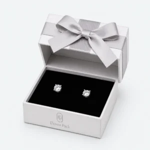 Custom White Paper Hinged Earring Box with Ribbon Bow open view with matching jewelry
