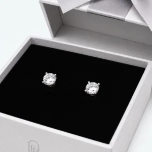 Custom White Paper Hinged Earring Box with Ribbon Bow material and insert detail