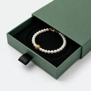 Custom Green Paper Drawer Bracelet Box material and insert detail