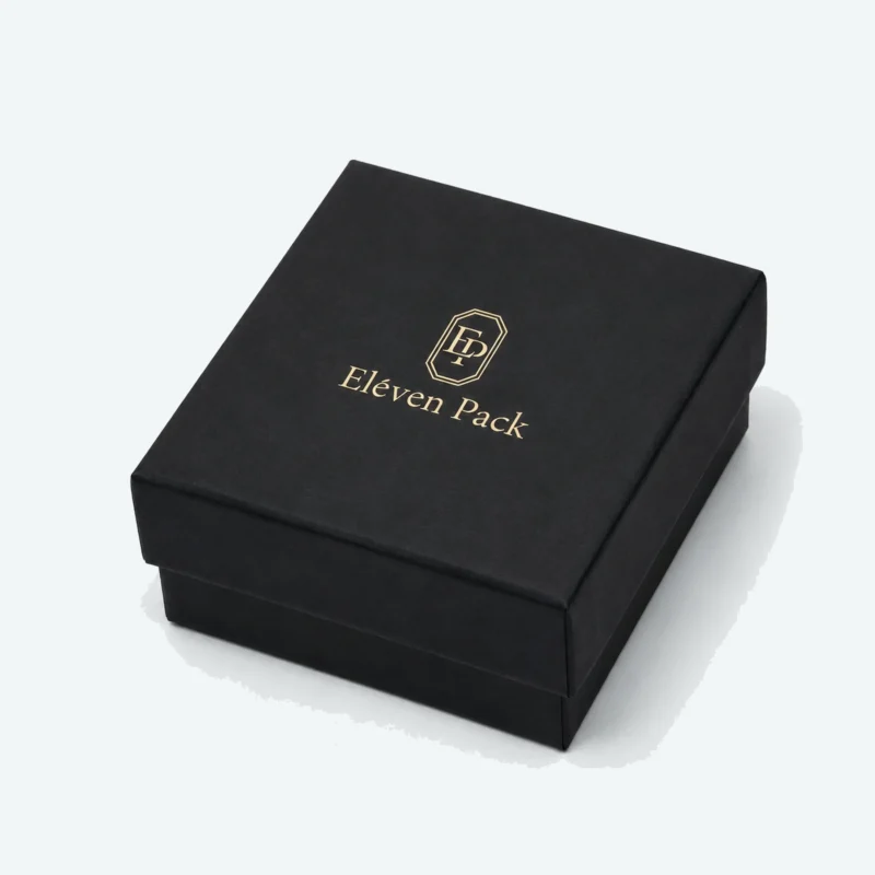 Custom Premium Black Cardboard Lid and Base Jewelry Box closed view Custom Premium Black Cardboard Lid and Base Jewelry Box closed view