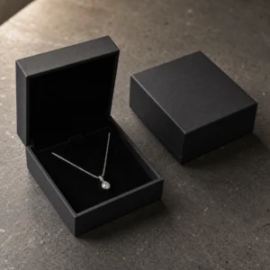 Custom Premium Black Cardboard Lid and Base Jewelry Box jewelry packaging usage scene Custom Premium Black Cardboard Lid and Base Jewelry Box jewelry packaging usage scene