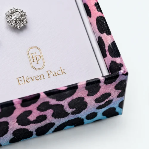 Custom Luxury Leopard Print Paper Earring Box material and insert detail