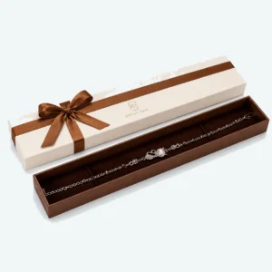 Custom Ivory Brown Lid and Base Jewelry Box open view with matching jewelry