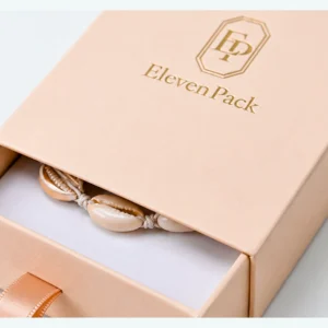 Custom Pink Paper Drawer Bracelet Box logo and closure detail