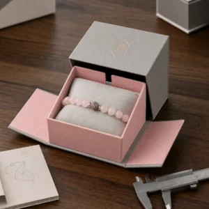 Custom Multifunctional Pink and Gray Flip Top Jewelry Box jewelry packaging usage scene