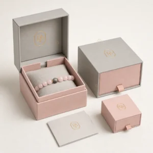Custom Multifunctional Pink and Gray Flip Top Jewelry Box custom packaging system scene