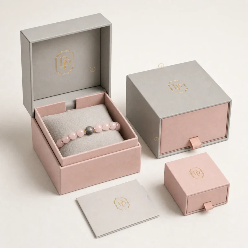 Custom Multifunctional Pink and Gray Flip Top Jewelry Box custom packaging system scene