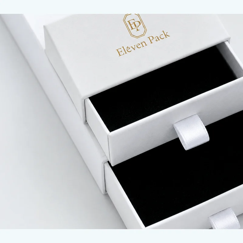 Custom Black and White Drawer Jewelry Box logo and closure detail