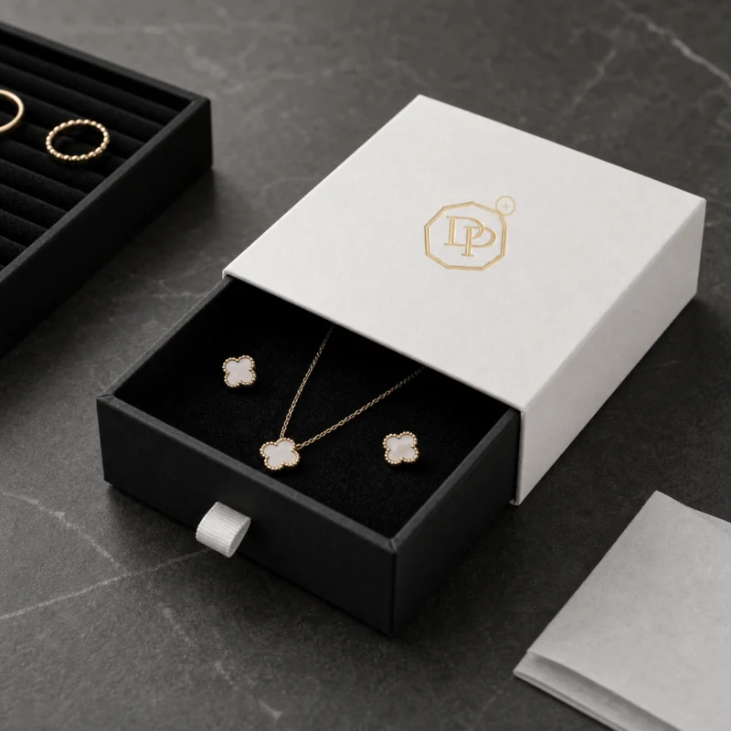 Custom Black and White Drawer Jewelry Box jewelry packaging usage scene