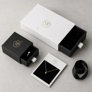 Custom Black and White Drawer Jewelry Box custom packaging system scene