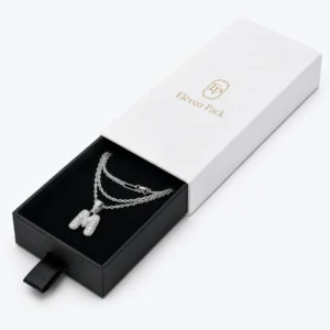 Custom White Drawer Cardboard Jewelry Box open view with matching jewelry