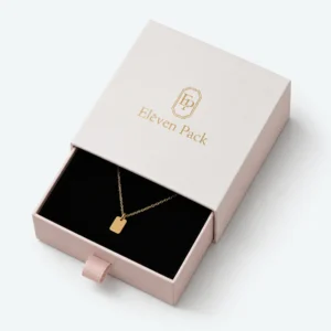 Custom Pink Drawer Cardboard Necklace Box open view with matching jewelry