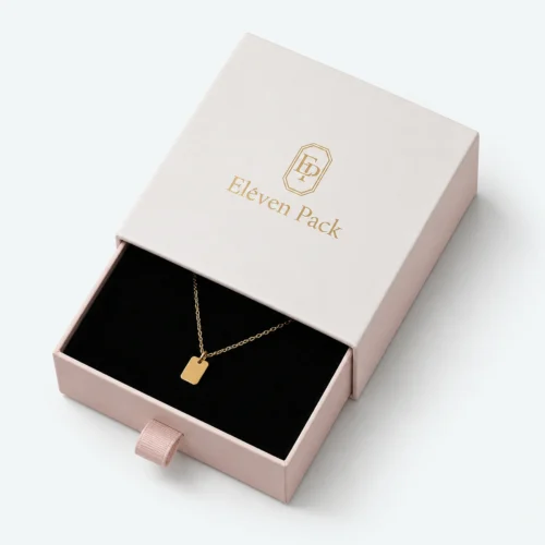 Custom Pink Drawer Cardboard Necklace Box open view with matching jewelry