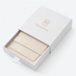 Custom White Drawer Cardboard Jewelry Box open view with matching jewelry Custom White Drawer Cardboard Jewelry Box open view with matching jewelry