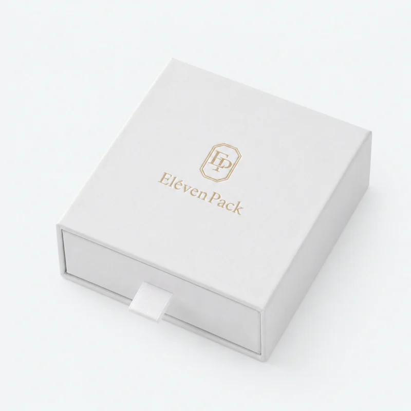 Custom White Drawer Cardboard Jewelry Box closed view Custom White Drawer Cardboard Jewelry Box closed view