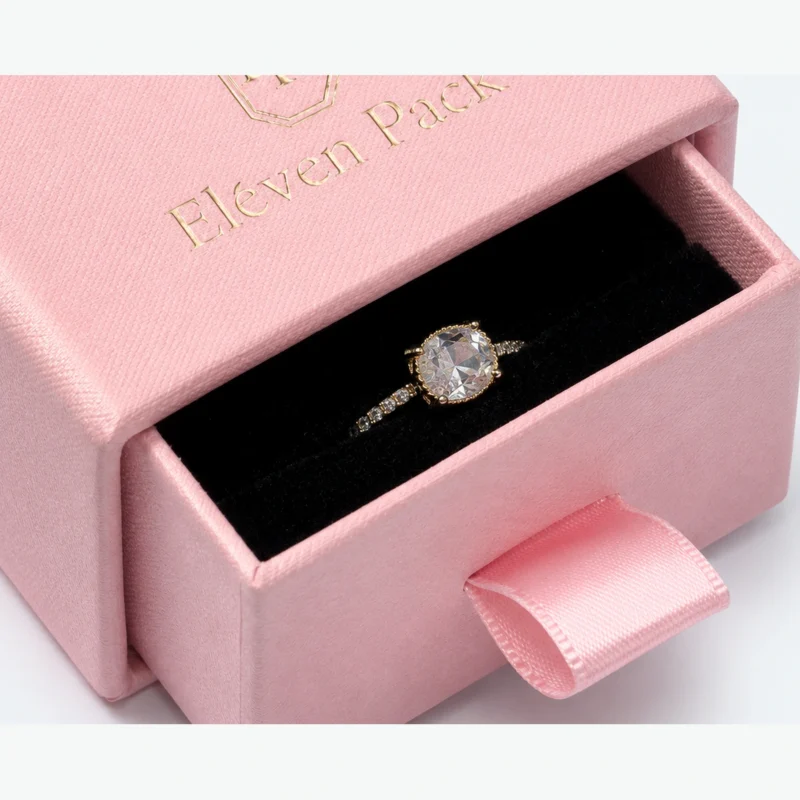 Custom Pink Cardboard Drawer Jewelry Organizer Box logo and closure detail