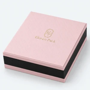 Custom Pink Paper Flip Top Jewelry Box with Magnetic Closure logo and closure detail