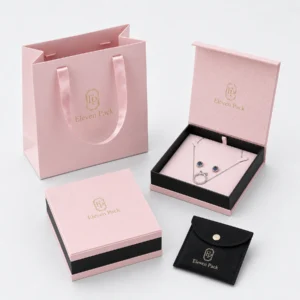 Custom Pink Paper Flip Top Jewelry Box with Magnetic Closure custom packaging system scene