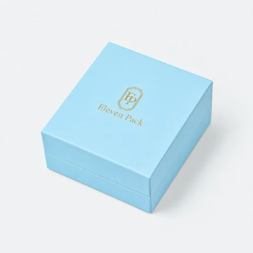 Custom Blue Hinged Cardboard Jewelry Box closed view