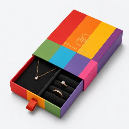 Custom Orange Paper Drawer Jewelry Box open view with matching jewelry