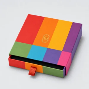 Custom Orange Paper Drawer Jewelry Box logo and closure detail