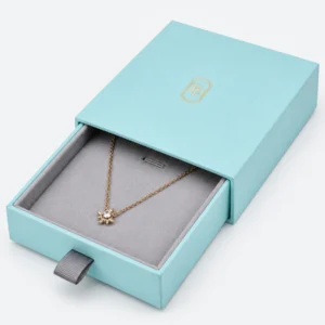 Custom Luxury Tiffany Blue Drawer Cardboard Jewelry Box open view with matching jewelry