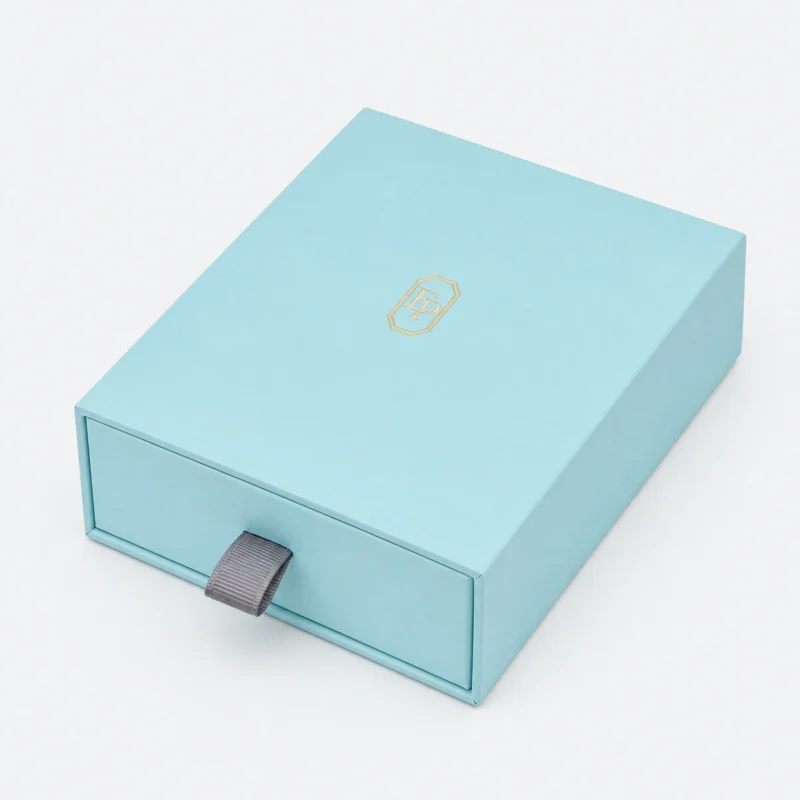 Custom Luxury Tiffany Blue Drawer Cardboard Jewelry Box closed view