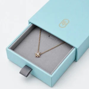 Custom Luxury Tiffany Blue Drawer Cardboard Jewelry Box logo and closure detail