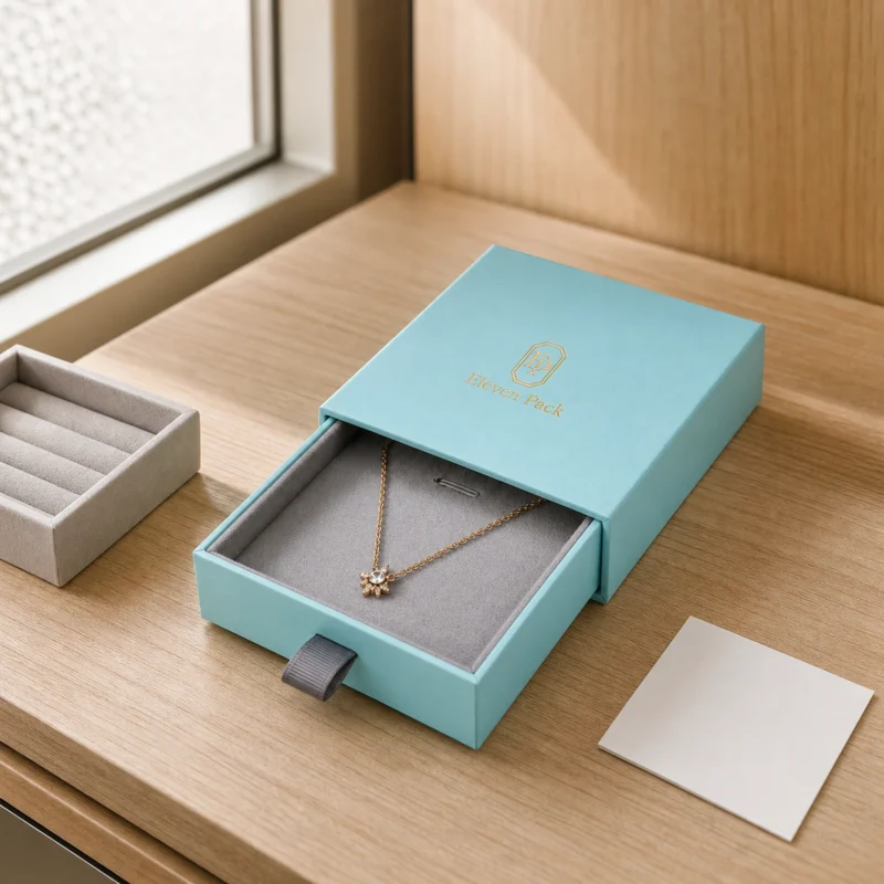 Custom Luxury Tiffany Blue Drawer Cardboard Jewelry Box jewelry packaging usage scene