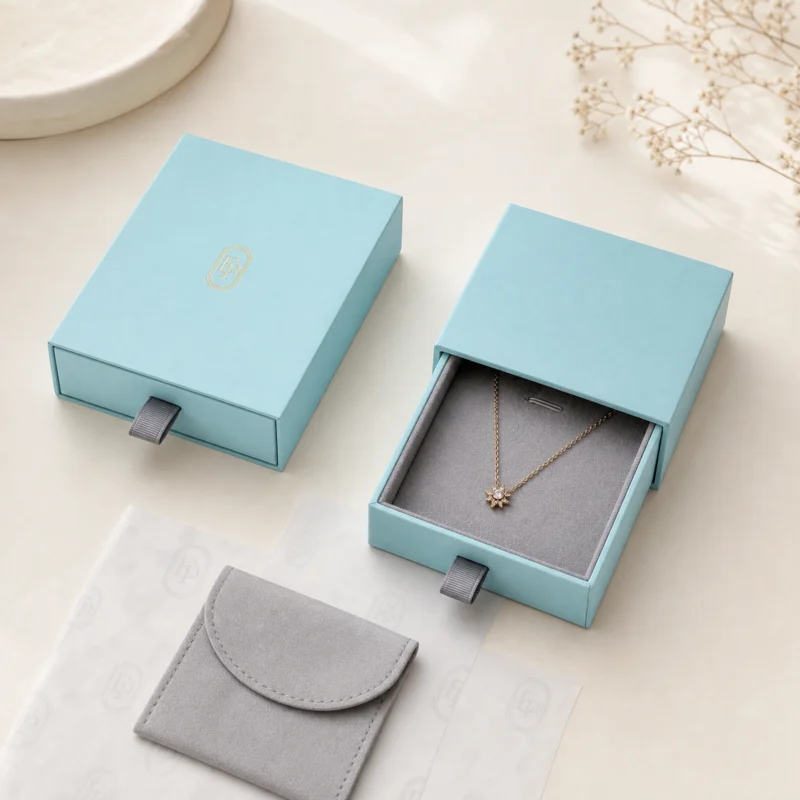 Custom Luxury Tiffany Blue Drawer Cardboard Jewelry Box custom packaging system scene