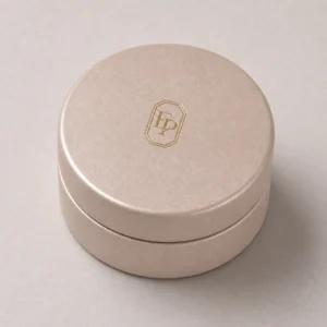 Custom Luxury Champagne Paper Lid and Base Ring Box logo and closure detail