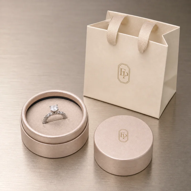Custom Luxury Champagne Paper Lid and Base Ring Box custom packaging system scene