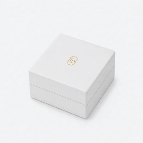 Custom White and Blue Hinged Cardboard Ring Box closed view