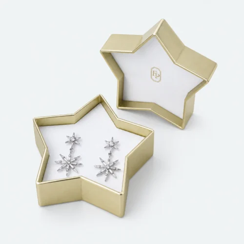 Custom Iridescent Star Lid and Base Earring Box open view with matching jewelry